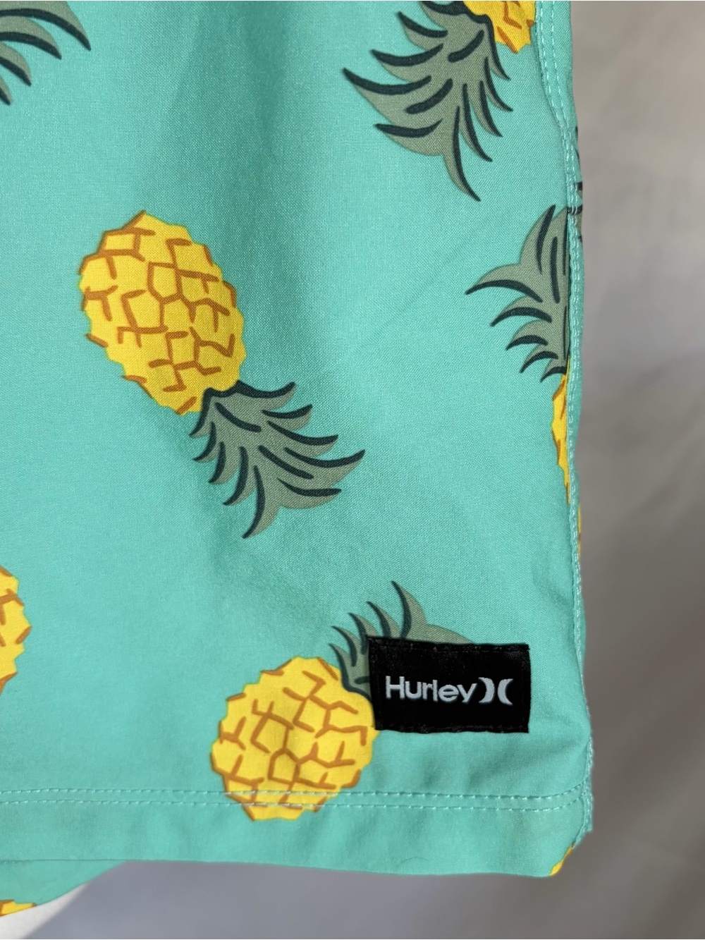 Hurley Men's Pineapple Print Unlined Swim Trunks Aqua with Yellow Size Med Beach - Picture 4 of 7
